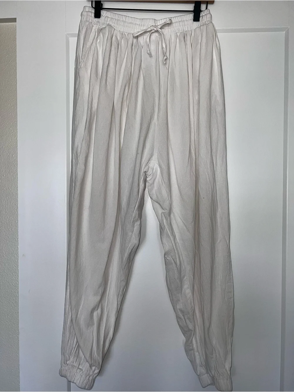 COOFANDY cotton harem joggers, baggy white pants, size large